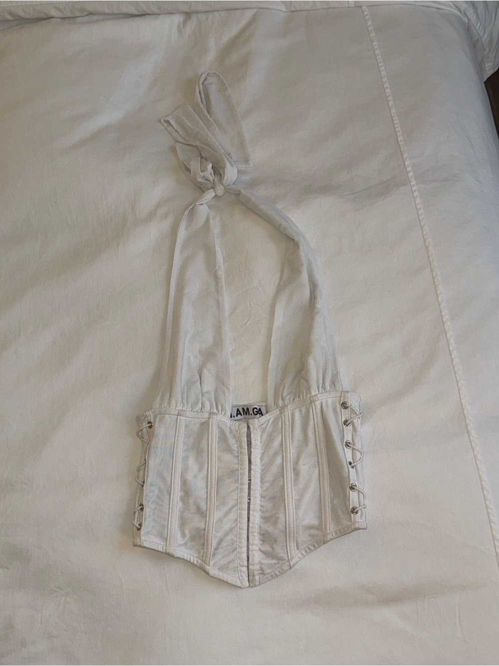 I.AM.GIA White Halter Corset-Style top